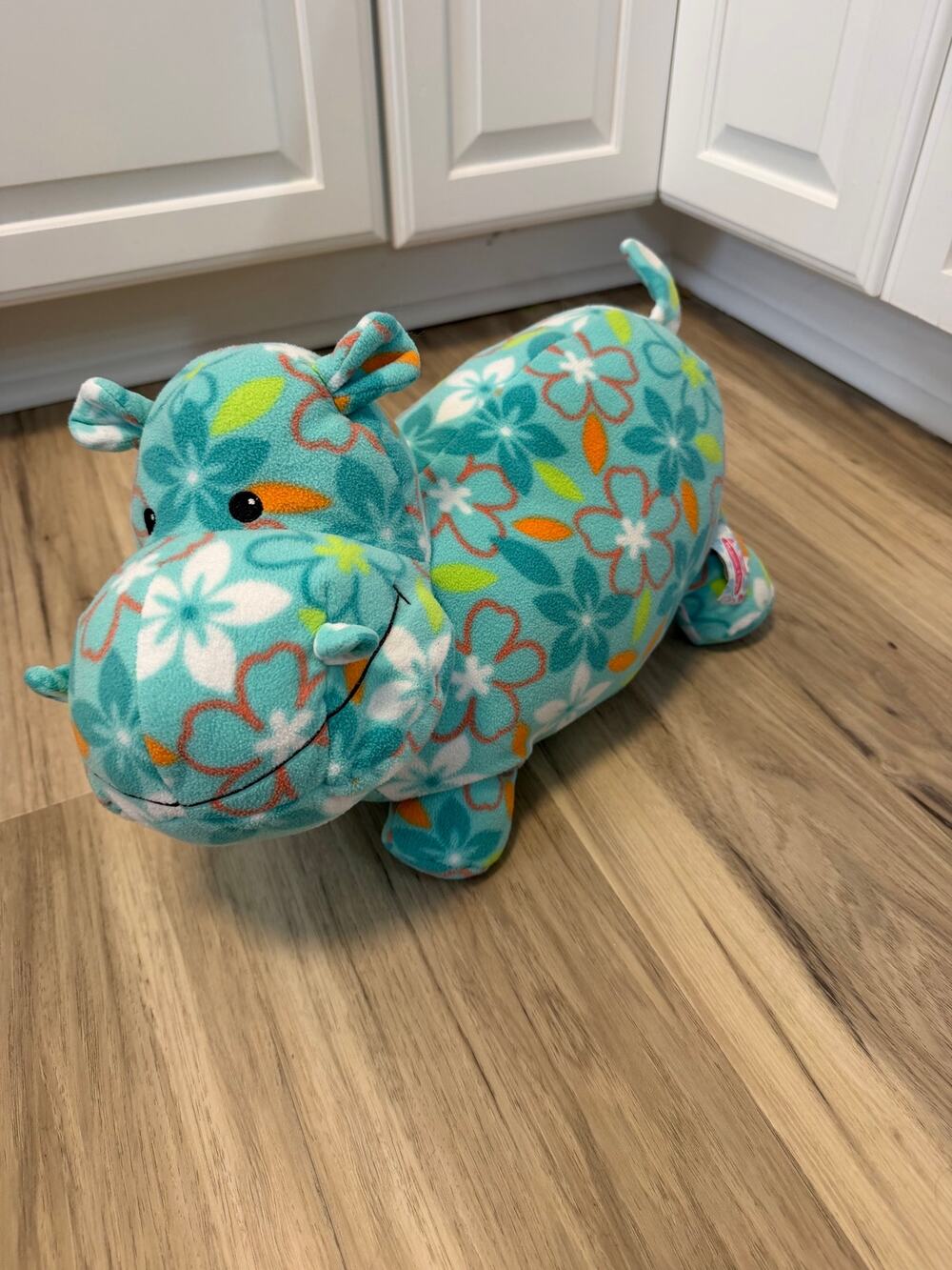 Melissa & Doug Bee Posh Blue Hippo Hawaiian Floral Fleece Stuffed Animal 16inch